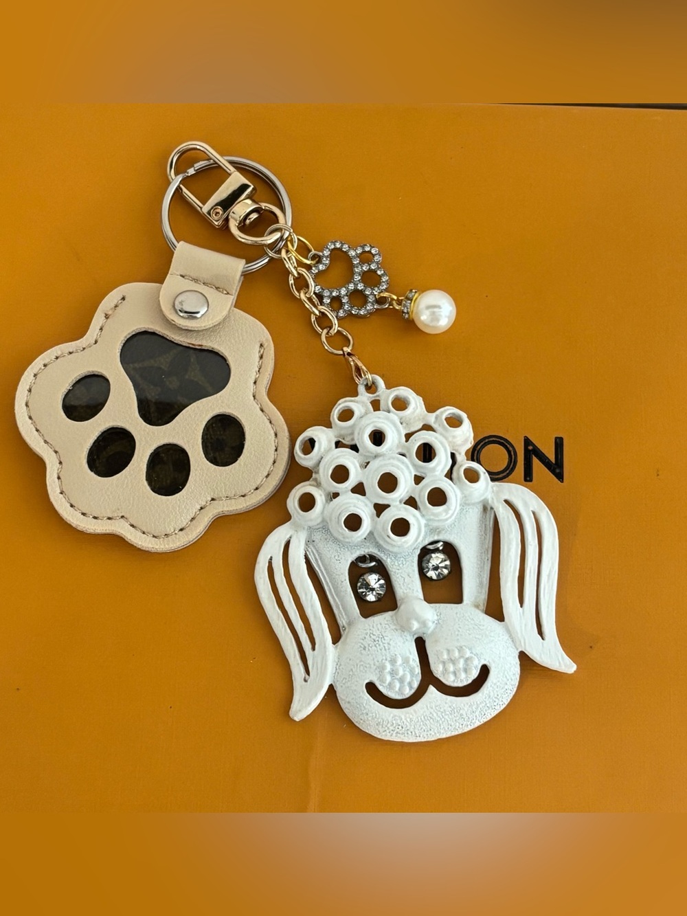 Louis Vuitton Dog Paw, Vintage White Poodle, Bag Charm, Key Chain 5.75 inches